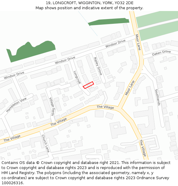 19, LONGCROFT, WIGGINTON, YORK, YO32 2DE: Location map and indicative extent of plot