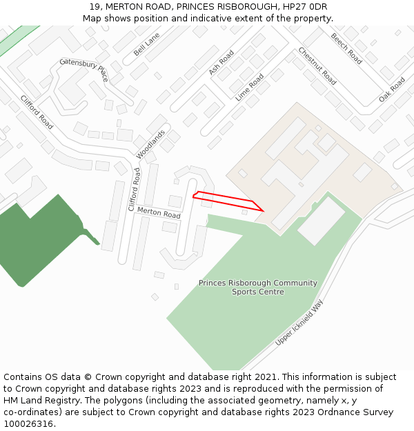 19, MERTON ROAD, PRINCES RISBOROUGH, HP27 0DR: Location map and indicative extent of plot