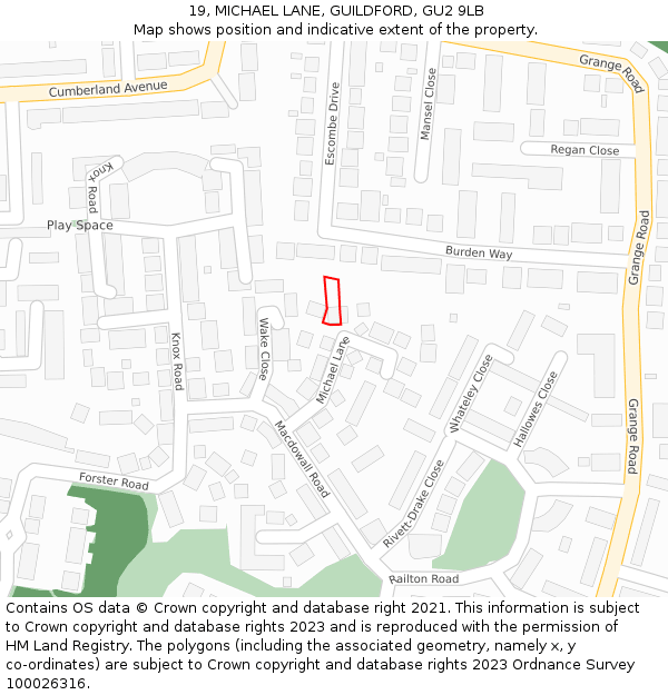 19, MICHAEL LANE, GUILDFORD, GU2 9LB: Location map and indicative extent of plot