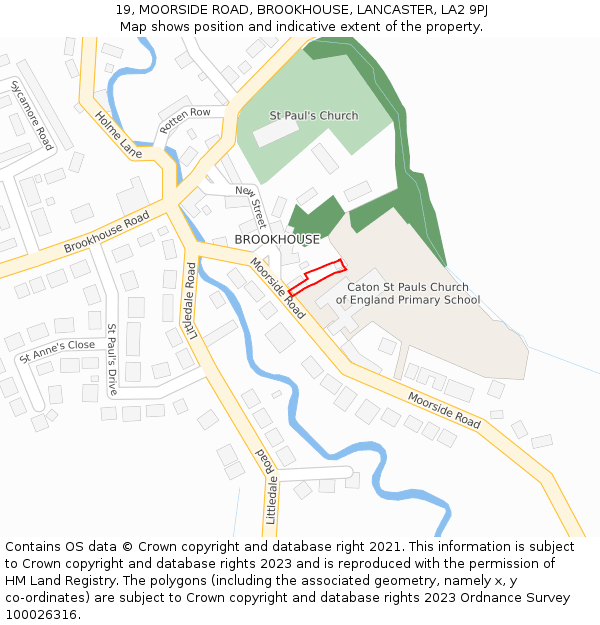 19, MOORSIDE ROAD, BROOKHOUSE, LANCASTER, LA2 9PJ: Location map and indicative extent of plot