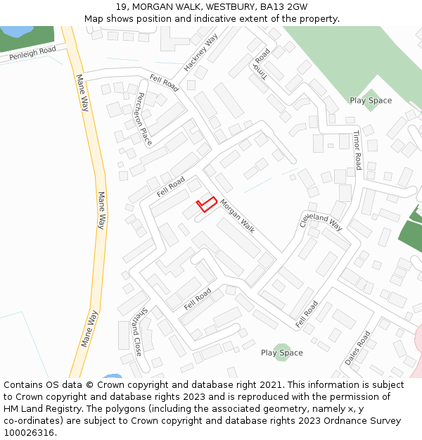 19, MORGAN WALK, WESTBURY, BA13 2GW: Location map and indicative extent of plot