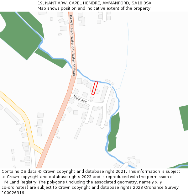 19, NANT ARW, CAPEL HENDRE, AMMANFORD, SA18 3SX: Location map and indicative extent of plot