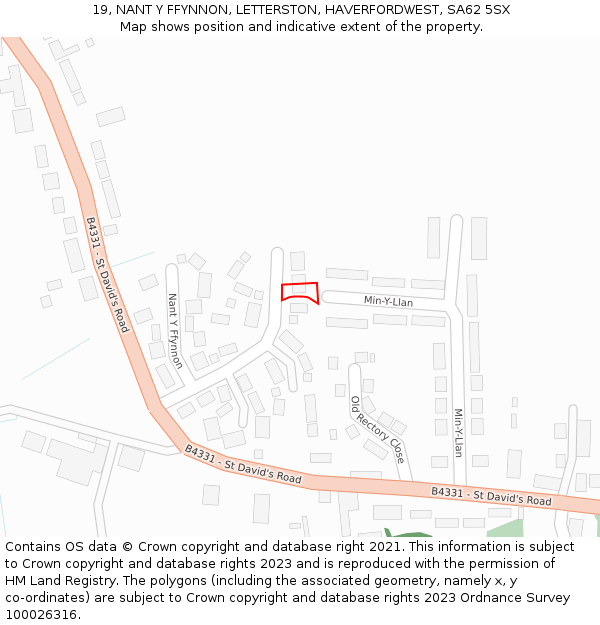19, NANT Y FFYNNON, LETTERSTON, HAVERFORDWEST, SA62 5SX: Location map and indicative extent of plot