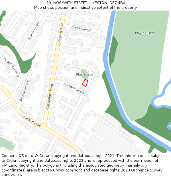 19, NOSKWITH STREET, ILKESTON, DE7 4BX: Location map and indicative extent of plot