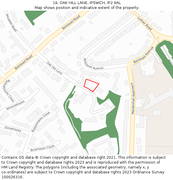 19, OAK HILL LANE, IPSWICH, IP2 9AL: Location map and indicative extent of plot