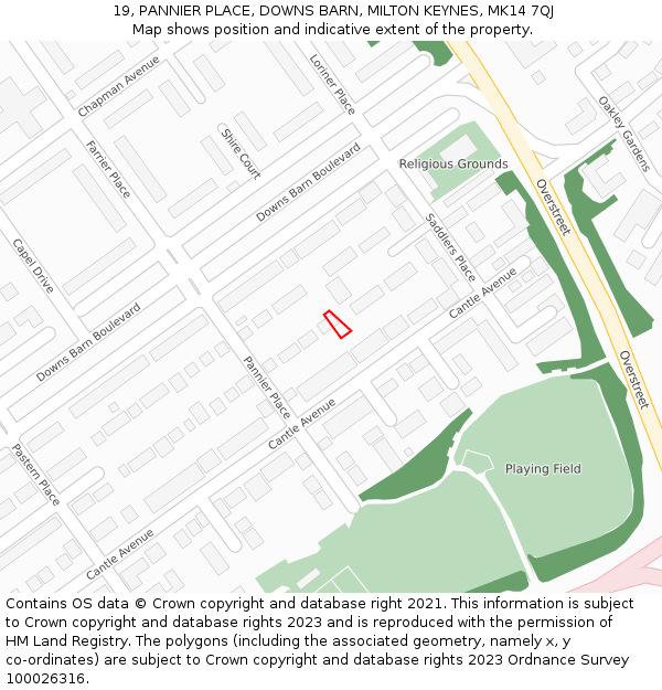 19, PANNIER PLACE, DOWNS BARN, MILTON KEYNES, MK14 7QJ: Location map and indicative extent of plot