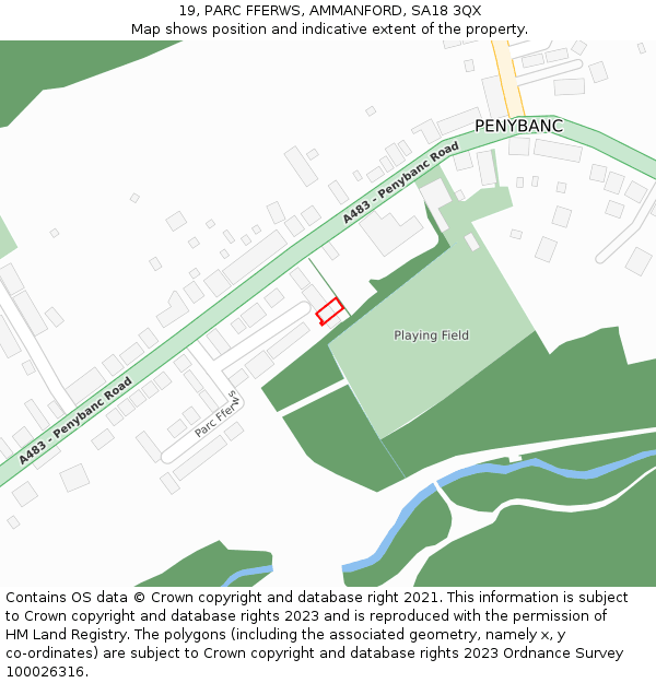 19, PARC FFERWS, AMMANFORD, SA18 3QX: Location map and indicative extent of plot