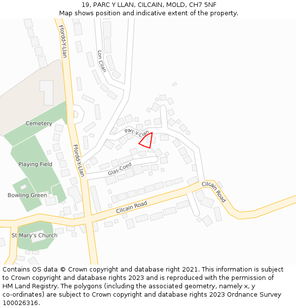 19, PARC Y LLAN, CILCAIN, MOLD, CH7 5NF: Location map and indicative extent of plot