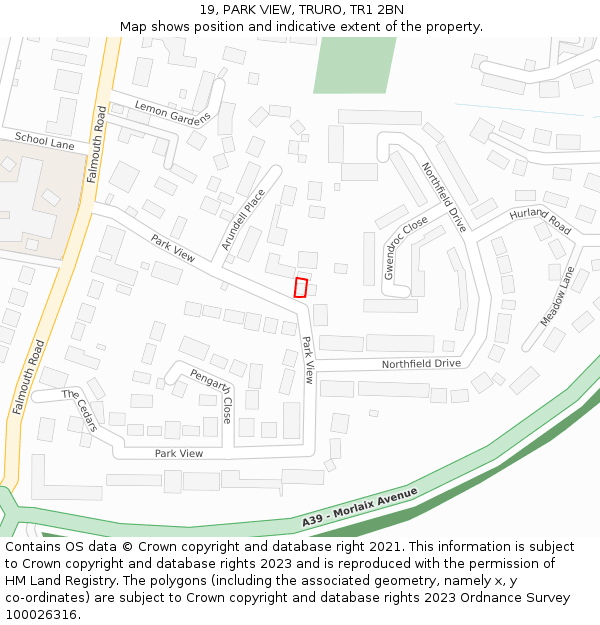 19, PARK VIEW, TRURO, TR1 2BN: Location map and indicative extent of plot