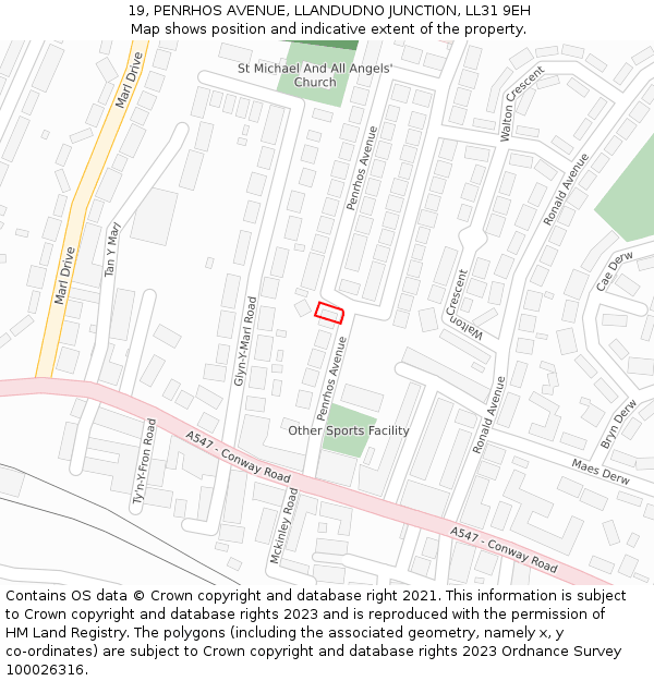 19, PENRHOS AVENUE, LLANDUDNO JUNCTION, LL31 9EH: Location map and indicative extent of plot