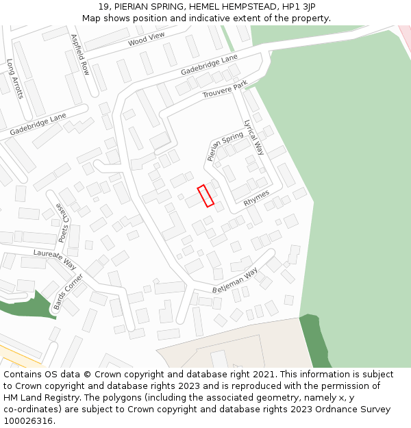 19, PIERIAN SPRING, HEMEL HEMPSTEAD, HP1 3JP: Location map and indicative extent of plot