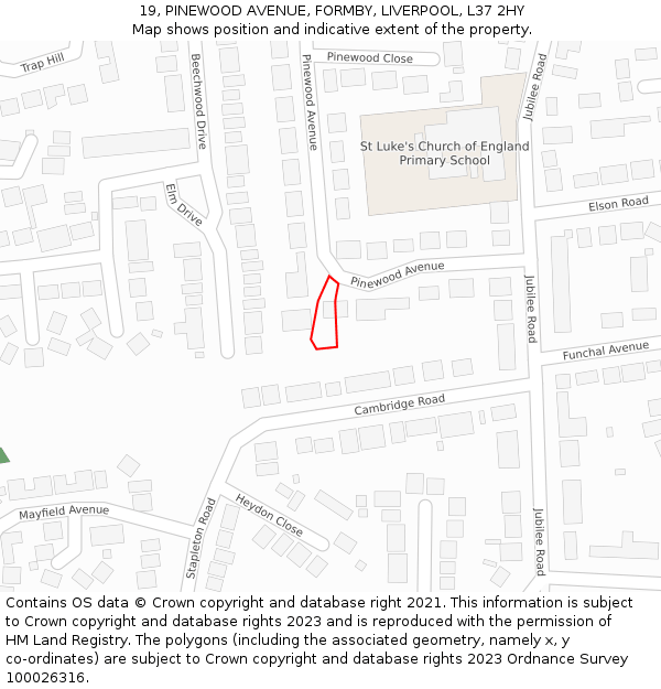 19, PINEWOOD AVENUE, FORMBY, LIVERPOOL, L37 2HY: Location map and indicative extent of plot