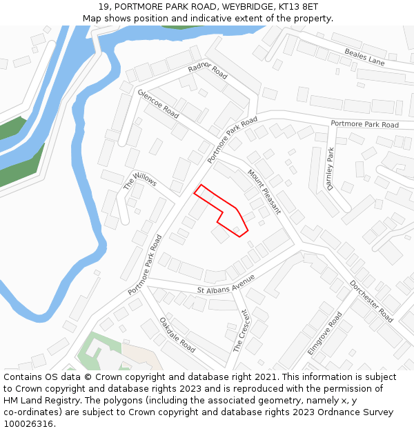 19, PORTMORE PARK ROAD, WEYBRIDGE, KT13 8ET: Location map and indicative extent of plot