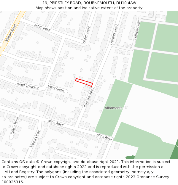 19, PRIESTLEY ROAD, BOURNEMOUTH, BH10 4AW: Location map and indicative extent of plot