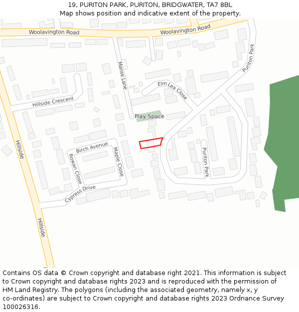 19, PURITON PARK, PURITON, BRIDGWATER, TA7 8BL: Location map and indicative extent of plot