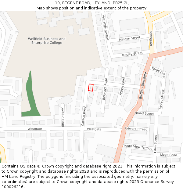 19, REGENT ROAD, LEYLAND, PR25 2LJ: Location map and indicative extent of plot