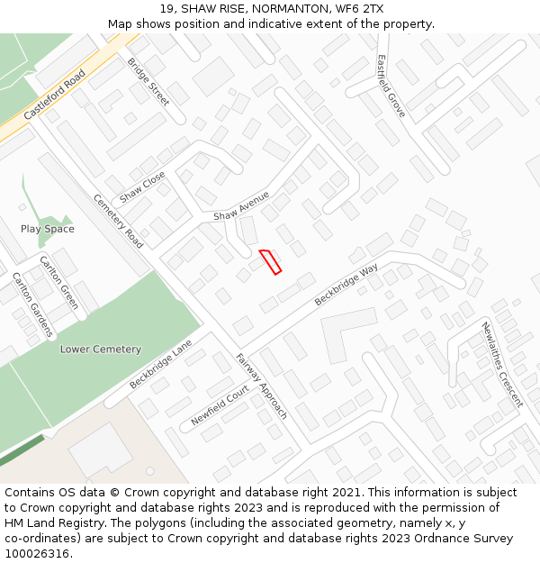 19, SHAW RISE, NORMANTON, WF6 2TX: Location map and indicative extent of plot