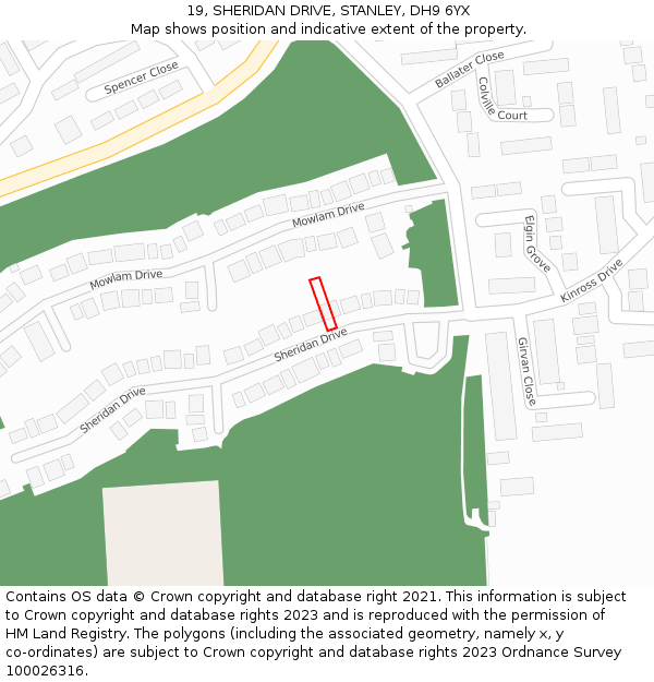 19, SHERIDAN DRIVE, STANLEY, DH9 6YX: Location map and indicative extent of plot