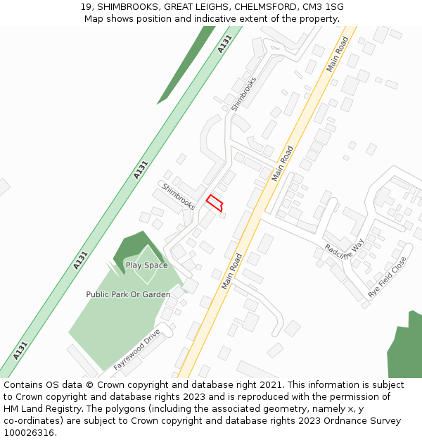 19, SHIMBROOKS, GREAT LEIGHS, CHELMSFORD, CM3 1SG: Location map and indicative extent of plot