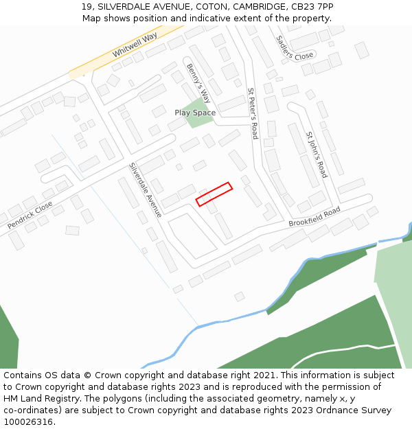 19, SILVERDALE AVENUE, COTON, CAMBRIDGE, CB23 7PP: Location map and indicative extent of plot