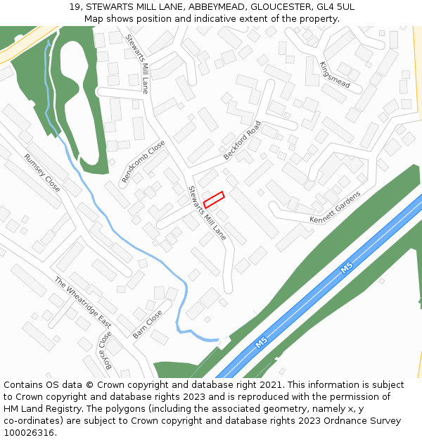 19, STEWARTS MILL LANE, ABBEYMEAD, GLOUCESTER, GL4 5UL: Location map and indicative extent of plot