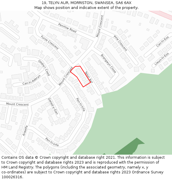 19, TELYN AUR, MORRISTON, SWANSEA, SA6 6AX: Location map and indicative extent of plot