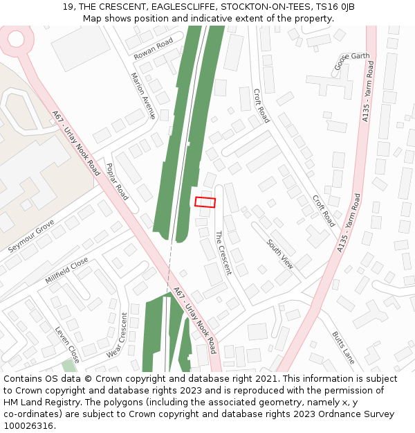 19, THE CRESCENT, EAGLESCLIFFE, STOCKTON-ON-TEES, TS16 0JB: Location map and indicative extent of plot