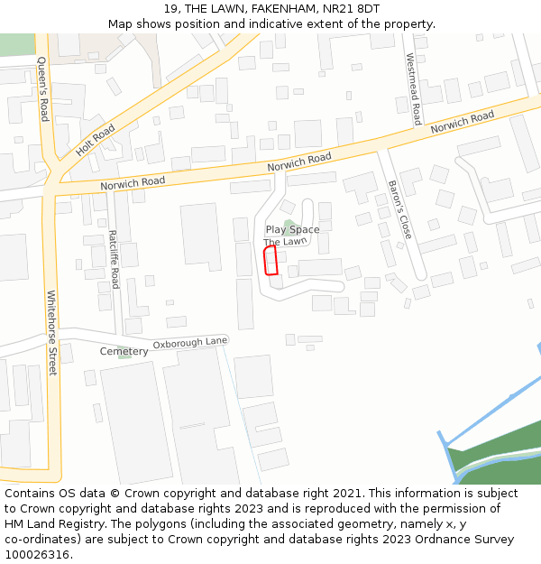 19, THE LAWN, FAKENHAM, NR21 8DT: Location map and indicative extent of plot