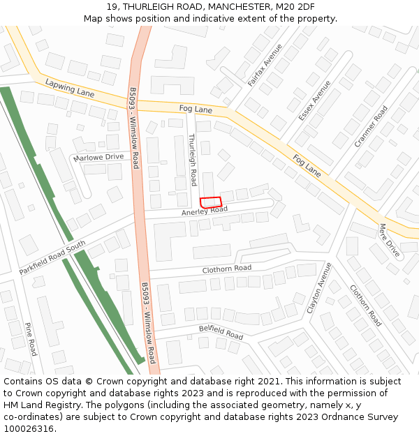19, THURLEIGH ROAD, MANCHESTER, M20 2DF: Location map and indicative extent of plot