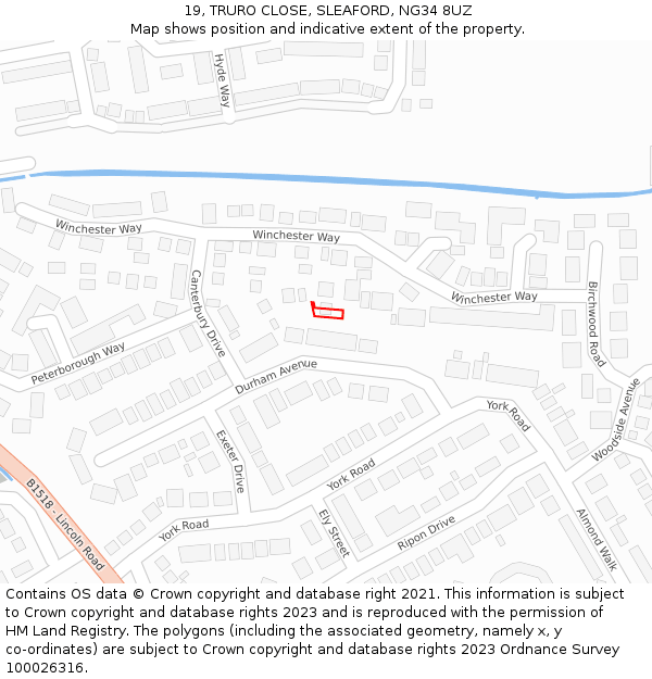 19, TRURO CLOSE, SLEAFORD, NG34 8UZ: Location map and indicative extent of plot