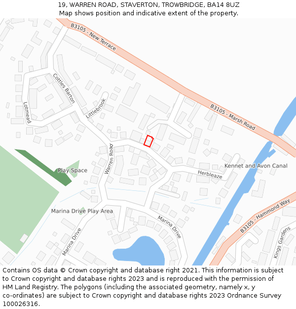 19, WARREN ROAD, STAVERTON, TROWBRIDGE, BA14 8UZ: Location map and indicative extent of plot