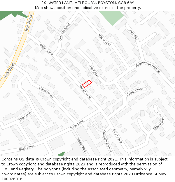 19, WATER LANE, MELBOURN, ROYSTON, SG8 6AY: Location map and indicative extent of plot