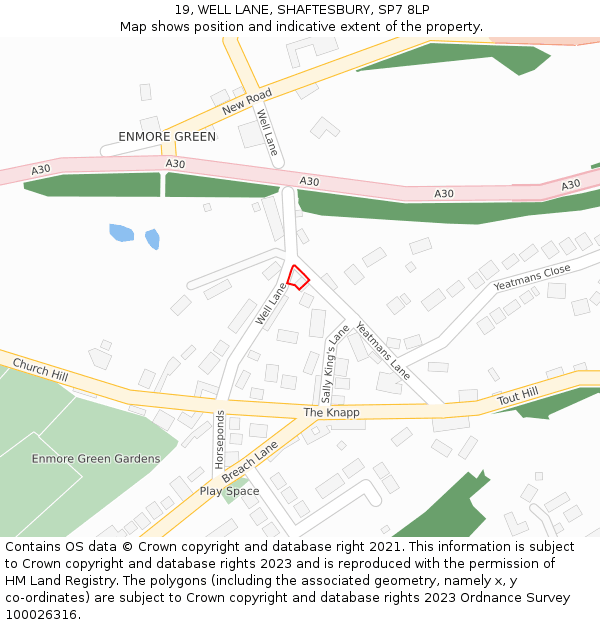 19, WELL LANE, SHAFTESBURY, SP7 8LP: Location map and indicative extent of plot