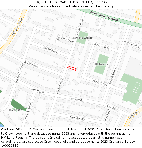 19, WELLFIELD ROAD, HUDDERSFIELD, HD3 4AX: Location map and indicative extent of plot