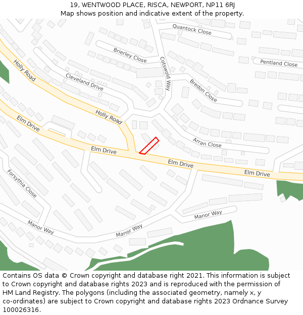 19, WENTWOOD PLACE, RISCA, NEWPORT, NP11 6RJ: Location map and indicative extent of plot