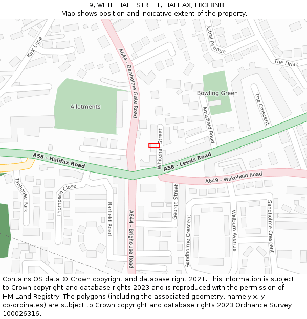 19, WHITEHALL STREET, HALIFAX, HX3 8NB: Location map and indicative extent of plot