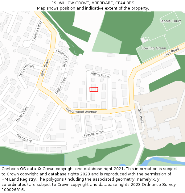 19, WILLOW GROVE, ABERDARE, CF44 8BS: Location map and indicative extent of plot