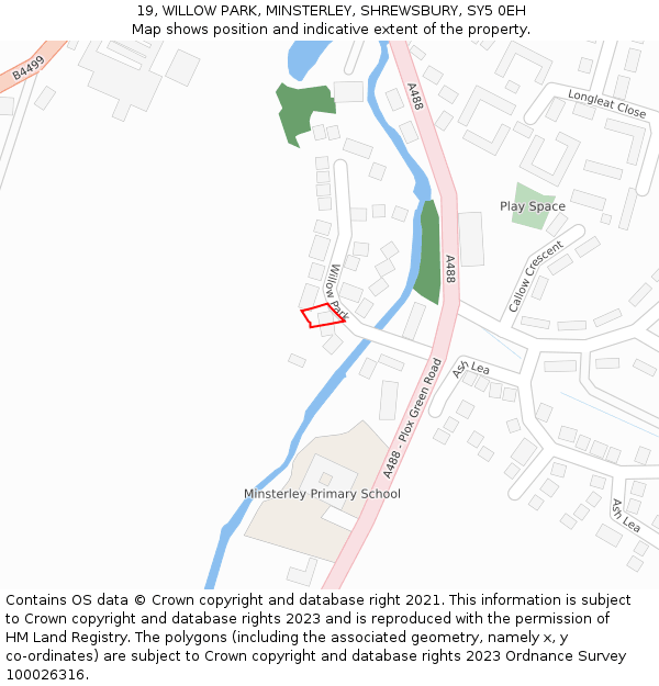 19, WILLOW PARK, MINSTERLEY, SHREWSBURY, SY5 0EH: Location map and indicative extent of plot