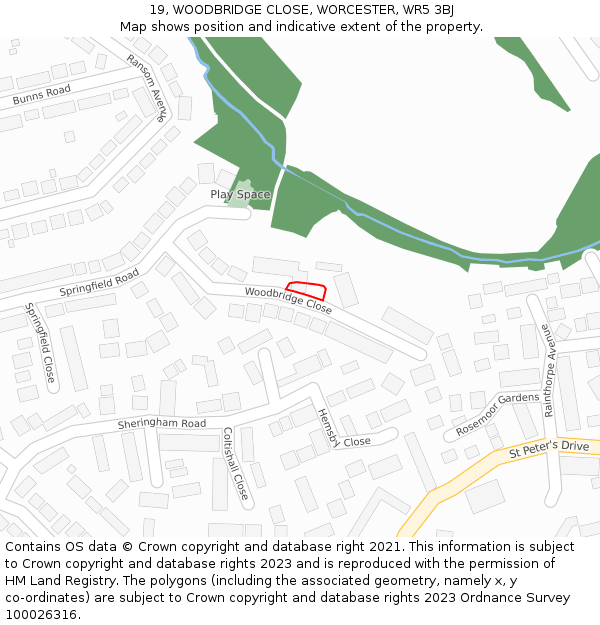 19, WOODBRIDGE CLOSE, WORCESTER, WR5 3BJ: Location map and indicative extent of plot