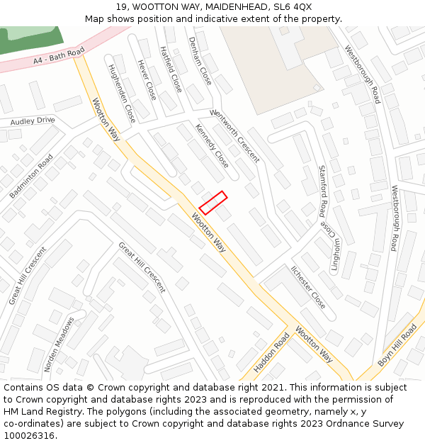 19, WOOTTON WAY, MAIDENHEAD, SL6 4QX: Location map and indicative extent of plot