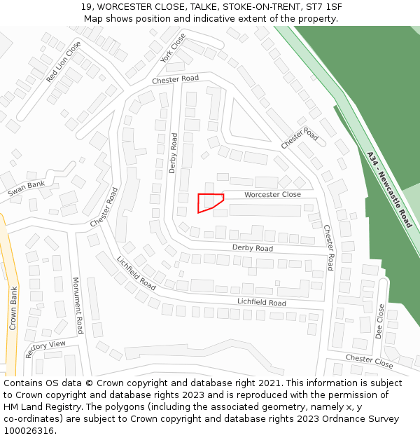 19, WORCESTER CLOSE, TALKE, STOKE-ON-TRENT, ST7 1SF: Location map and indicative extent of plot