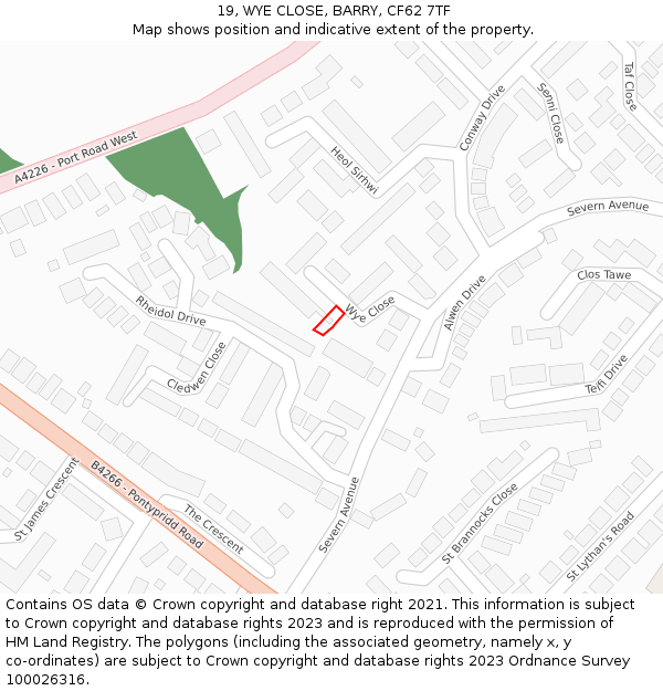 19, WYE CLOSE, BARRY, CF62 7TF: Location map and indicative extent of plot