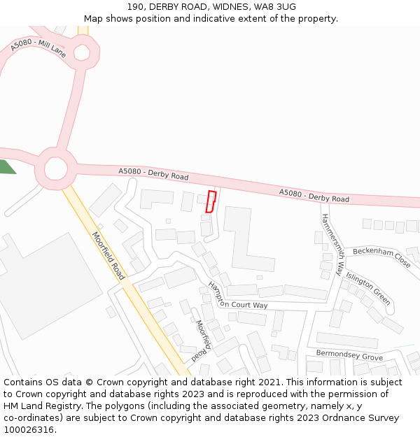 190, DERBY ROAD, WIDNES, WA8 3UG: Location map and indicative extent of plot