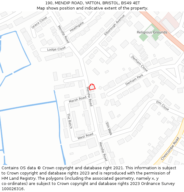 190, MENDIP ROAD, YATTON, BRISTOL, BS49 4ET: Location map and indicative extent of plot