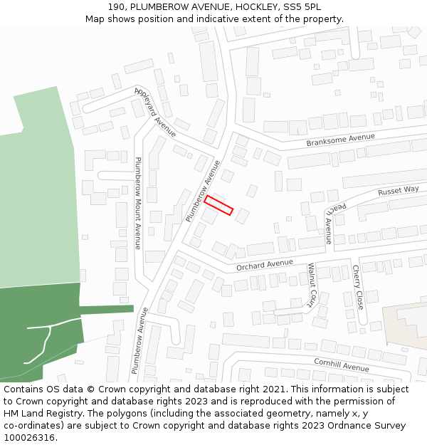 190, PLUMBEROW AVENUE, HOCKLEY, SS5 5PL: Location map and indicative extent of plot