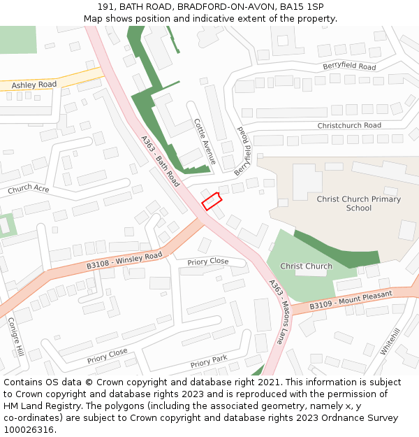 191, BATH ROAD, BRADFORD-ON-AVON, BA15 1SP: Location map and indicative extent of plot