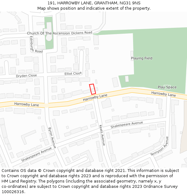 191, HARROWBY LANE, GRANTHAM, NG31 9NS: Location map and indicative extent of plot