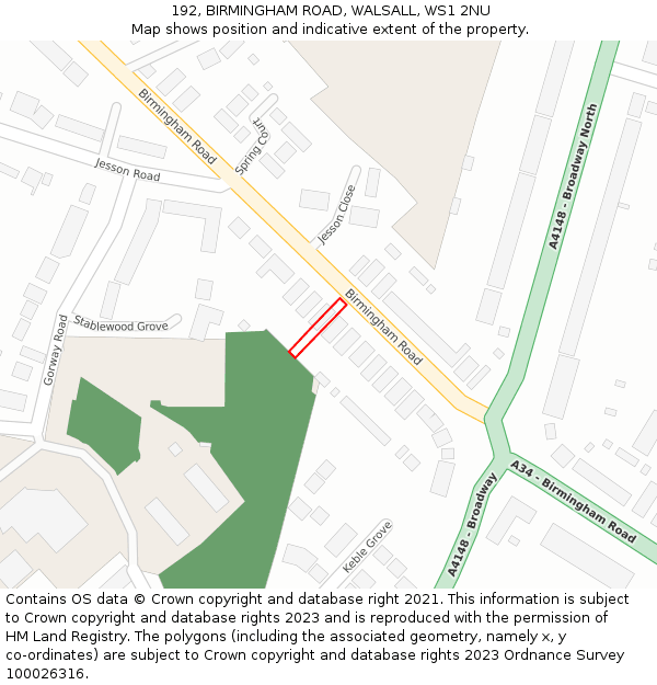 192, BIRMINGHAM ROAD, WALSALL, WS1 2NU: Location map and indicative extent of plot