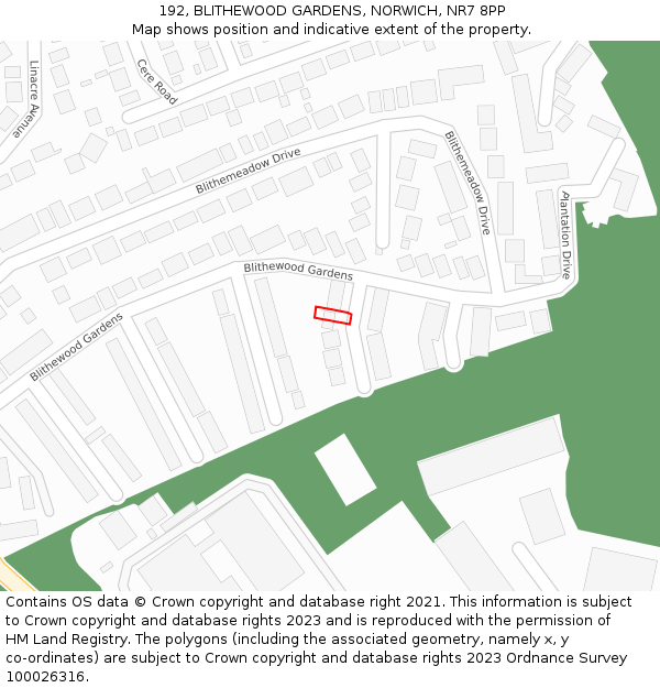 192, BLITHEWOOD GARDENS, NORWICH, NR7 8PP: Location map and indicative extent of plot