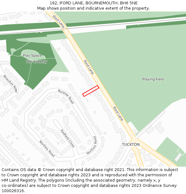 192, IFORD LANE, BOURNEMOUTH, BH6 5NE: Location map and indicative extent of plot